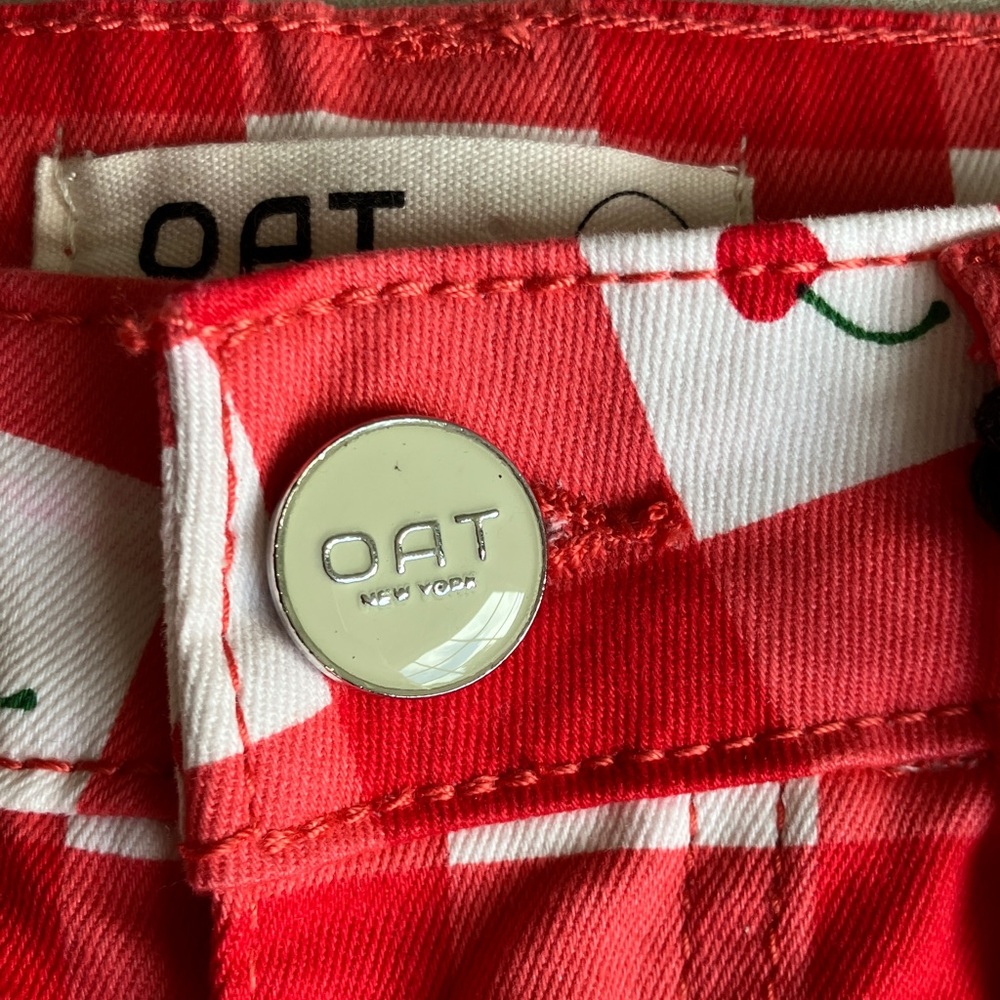 OAT Red Checkered Cherry Print High Waist Wide-Leg Pants Women’s Size 2/26 NWT - Picture 8 of 8
